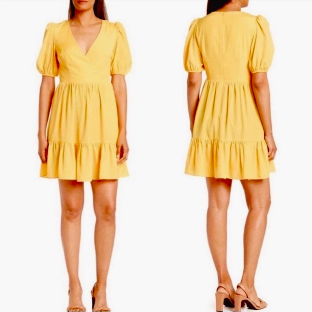 Eliza J Yellow Faux Wrap Dress